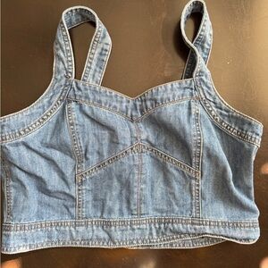 Miou Muse NWOT L Denim Blue Cotton Corsette Streetstyle Crop Top
